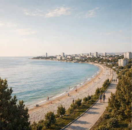 Прогулки у моря рядом с новостройкой в Евпатории